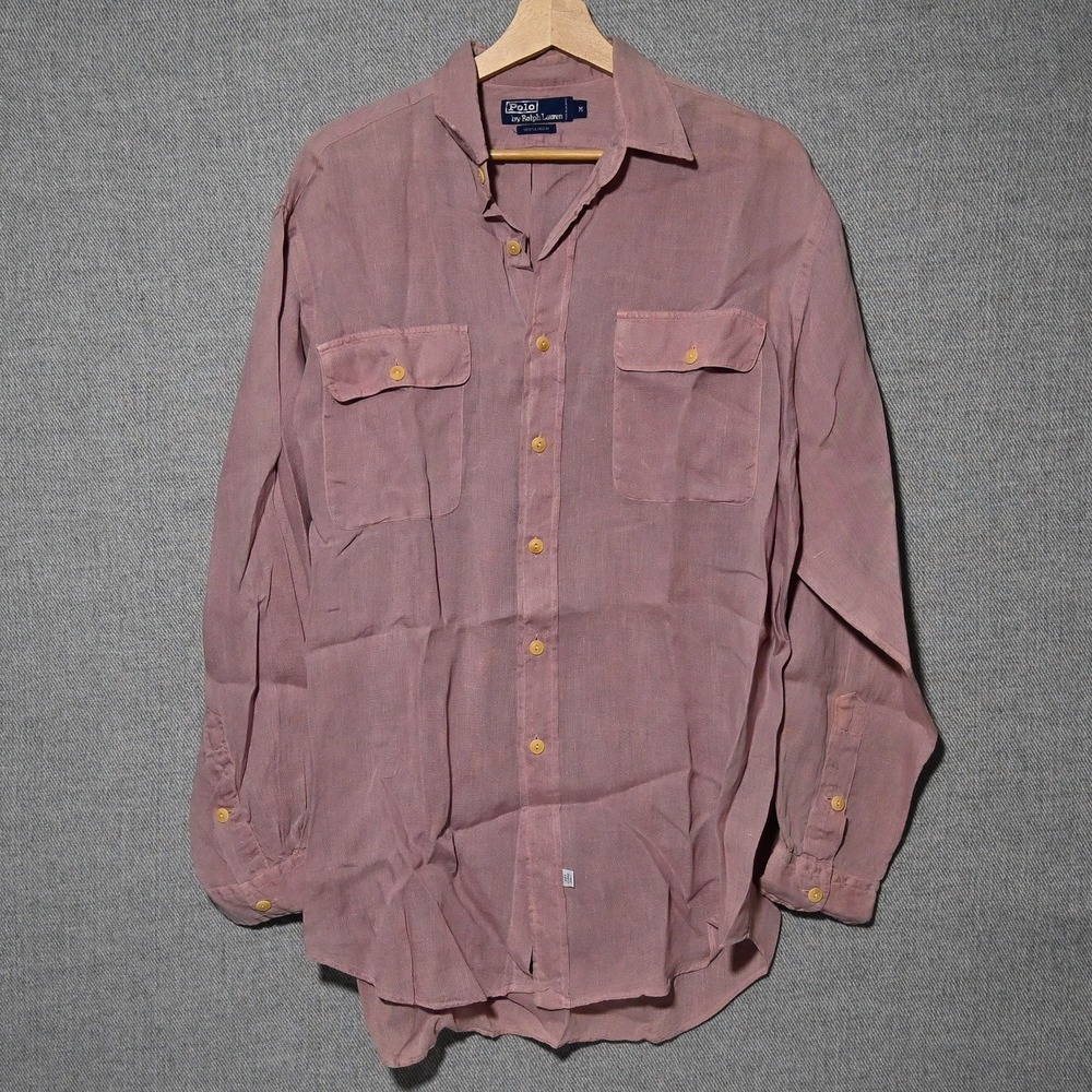 Polo Ralph Lauren Linen Button Down Mens Utility Pocket M Pink